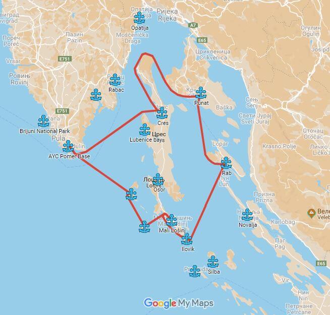 Yoga & Sailing Retreat Croatia 2019 - Sailing Route Example